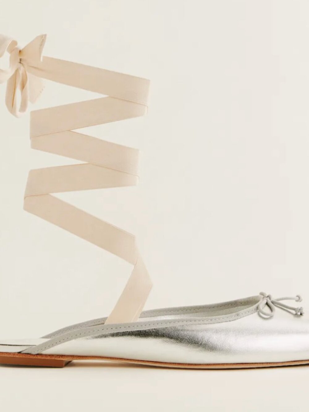 Reformation Megan Lace Up Ballet Flat Silver - Size 5.5
